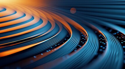 An abstract image featuring swirling ribbons in shades of blue and orange, creating a futuristic and dynamic design.