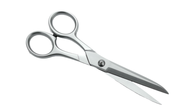 Steel scissors, slightly open, with rounded handles, on black - Powered by Adobe