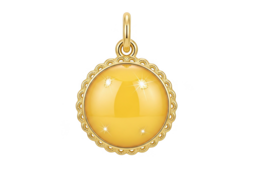 Gold amber pendant isolated on transparent background for jewelry design and branding