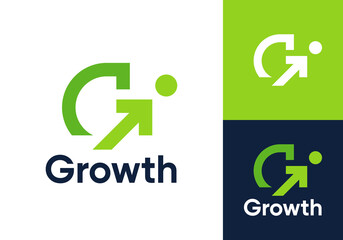 abstract letter G with arrow logo. creative global growth finance vector design concept	
