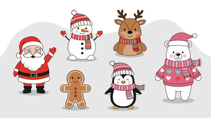 Cute Christmas Characters and Festive Elements for Holiday Designs