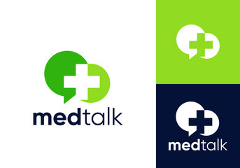 Obraz premium medical consultation logo. plus chat healthcare technology vector design concept