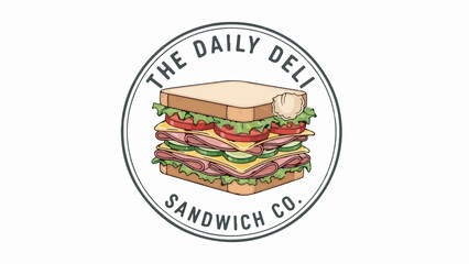 Vintage layered deli sandwich logo illustration for restaurant menu or food business branding isolated on white