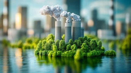 Global impact of nuclear energy reducing carbon emissions visualized through infographic elements