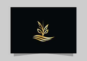 Agriculture and Farming Field , Eco-Friendly Plant luxurious icon, golden Farm Field logo vector design