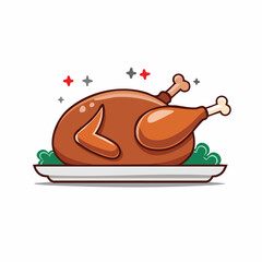Flat Design Christmas Dinner Turkey Icon