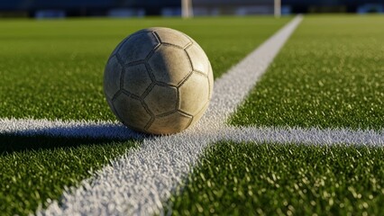 Vintage Soccer Ball on a Green Field Line