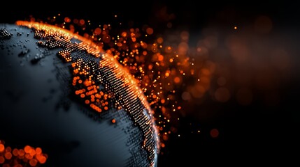 Globe with a lot of orange dots on it. The globe is surrounded by a lot of orange dots