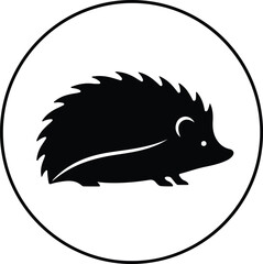 Illustration Hedgehog in circular frame simple icon animal silhouette vector