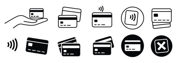 Seamless payment options with modern credit card icons for easy online transactions, featuring contactless payments and secure checkout symbols for financial apps and digital wallets