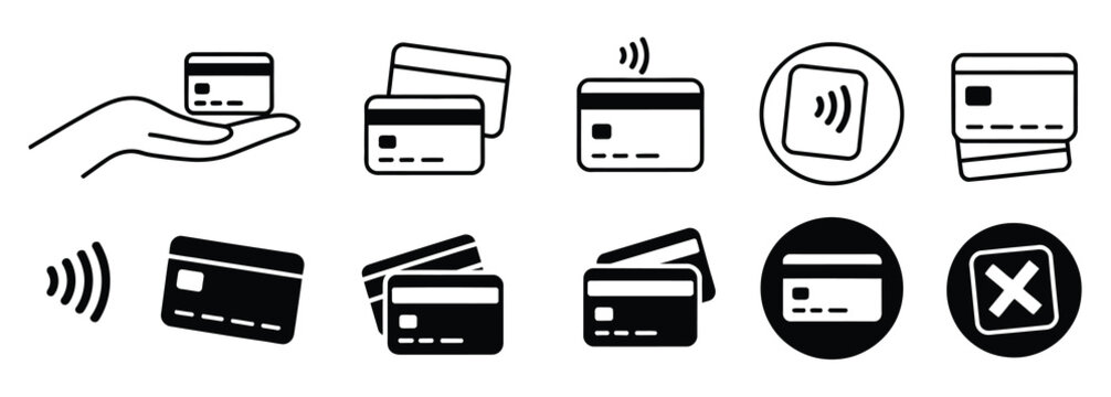 Seamless payment options with modern credit card icons for easy online transactions, featuring contactless payments and secure checkout symbols for financial apps and digital wallets