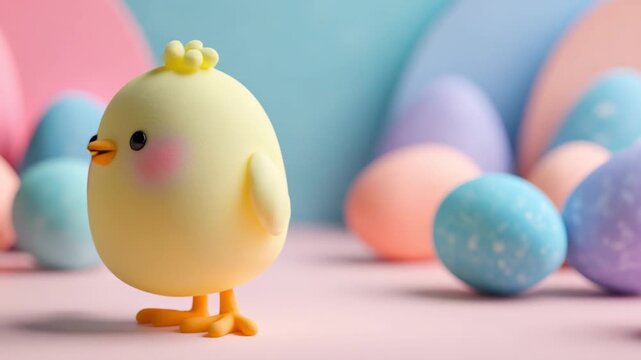 A chick happily flapping its little wings and chirping as if talking. The chick is fluffy, bright, and full of energy, concept Easter, theme of joy, celebration, and the bright birth of Holy Easter