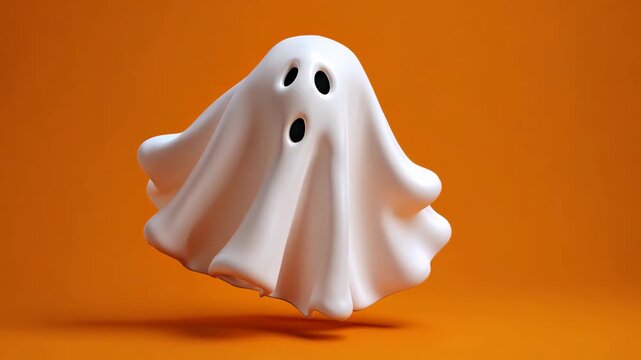 Cute Ghost on Vibrant Orange Background