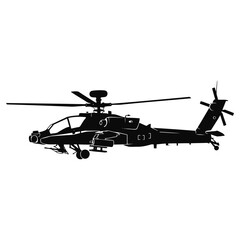 Fototapeta premium Apache Attack Helicopter Vector Silhouette Illustration, Military Aviation Icon