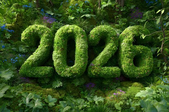3d text of Happy New Year 2026 with nature and growth concept