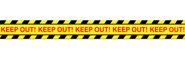 Yellow and black caution tape with keep out text on transparent background