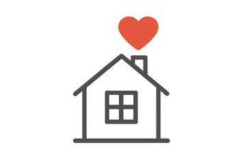 Small house with a red heart rising from the chimney representing love and home security