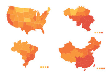 Obraz premium Global set of four detailed choropleth maps showing regional data distribution across major countries