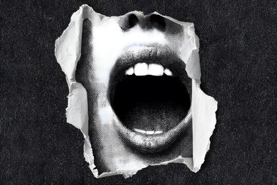 Torn paper with halftone image of mouth