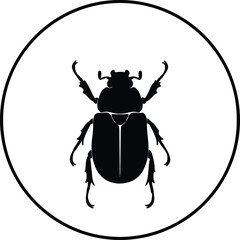 Illustration Scarab beetle insect minimal design inside circle silhouette vector