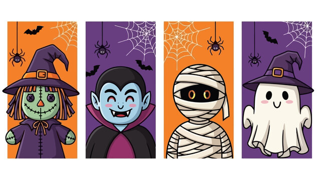 Cute Halloween Characters for Holiday Decorations and Party Invitations