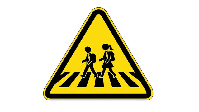 School Zone Ahead Yellow Warning Sign for Pedestrian Crossing with Children Pictogram