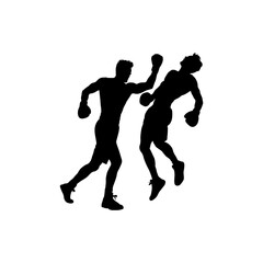 Boxing match silhouette punch knockout illustration of two boxers fighting