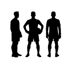Three soccer players in silhouette teamwork sport and athleticism