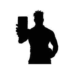 Silhouette of a muscular man holding a tablet device for communication