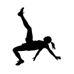 Silhouette of a woman performing a difficult yoga pose on white background