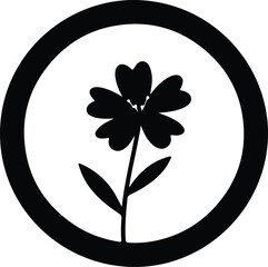 Illustration simple flower inside circle black and white silhouette vector