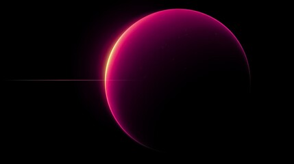Large, dark purple planet with a bright pink rim. The planet is surrounded by a black background
