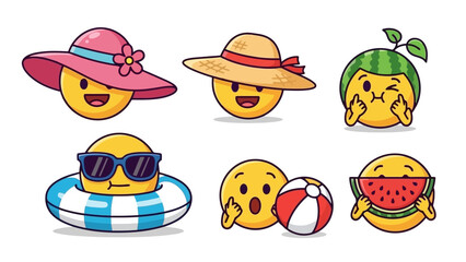 Summer Emojis Vacation Fun with Watermelon and Beach Vibes