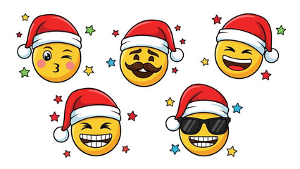 Festive Emojis with Santa Hats Holiday Emoticons for Social Media and Design Projects