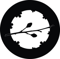Illustration spring twig blossoming buds in a floral circle silhouette vector