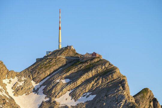 Summit of S&auml;ntis with Berggasthof Alter S&auml;ntis, Alpstein, Appenzell, Switzerland