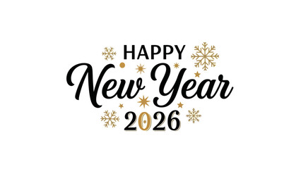 Happy New Year 2026 festive greeting with snowflakes and stars