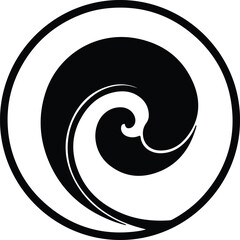 Illustration stylized ocean wave swirling shape inside a circle silhouette vector