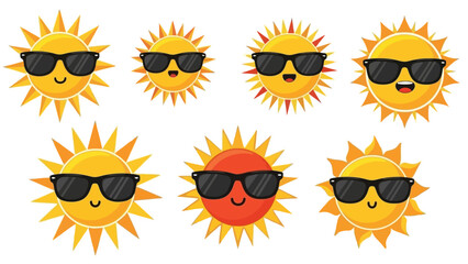 Collection of cheerful sun illustrations with sunglasses, perfect for summer designs and themes