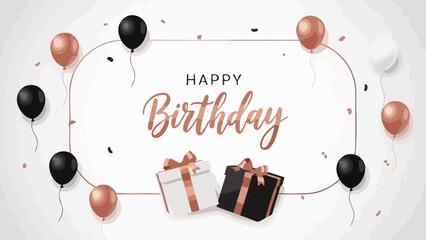 Elegant Birthday Celebration with Balloons, Gifts, and Confetti on a White Background