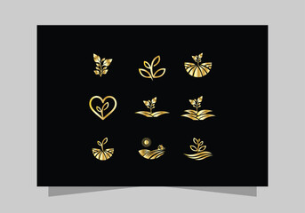 Agriculture and Farming Field Collection , Eco-Friendly Plant luxurious icon set, golden Farm Field logo vector design
