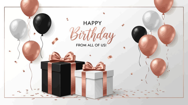 Happy Birthday Celebration with Gift Boxes and Balloons