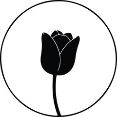Illustration Tulip flower bud in a circle frame silhouette vector