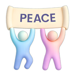 3D Illustration of Diverse Characters Holding a Peace Banner