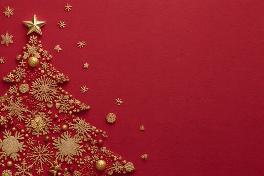 A red christmas tree minimalist concept on a red background.