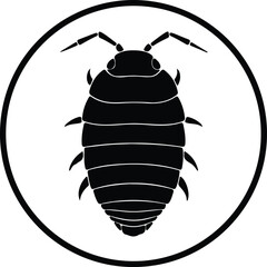 Illustration woodlouse pillbug isopod in circle black silhouette vector