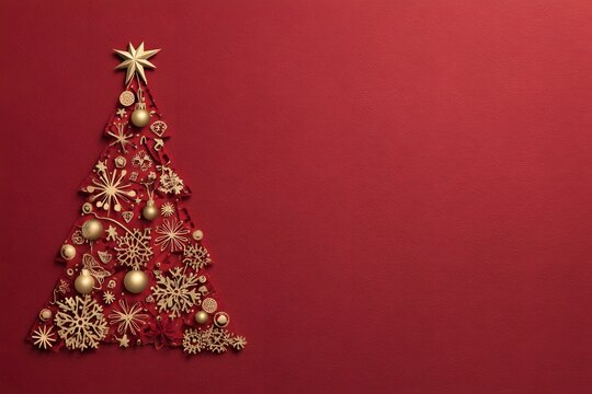 A red christmas tree minimalist concept on a red background.