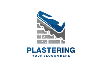 Construction Plastering Logo with Trowel and Brick Wall Illustration