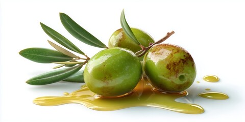 Olives drizzling olive oil kitchen table food photography bright lighting close-up view