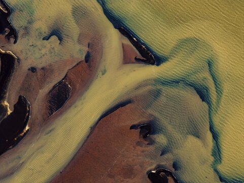 River, river course, river delta, branches, aerial view, wild river, summer, marshland, sediments, sulphur, South Iceland, Iceland